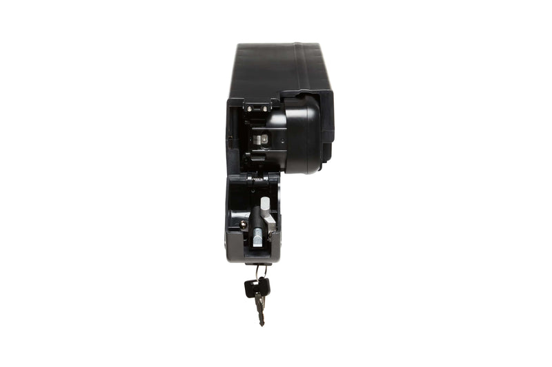 A black range extender with a battery in it and a key hanging from the bottom. 